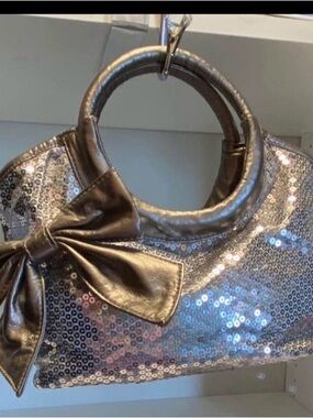 NWOT - Sequined Round-Handle Evening Tote in Silver